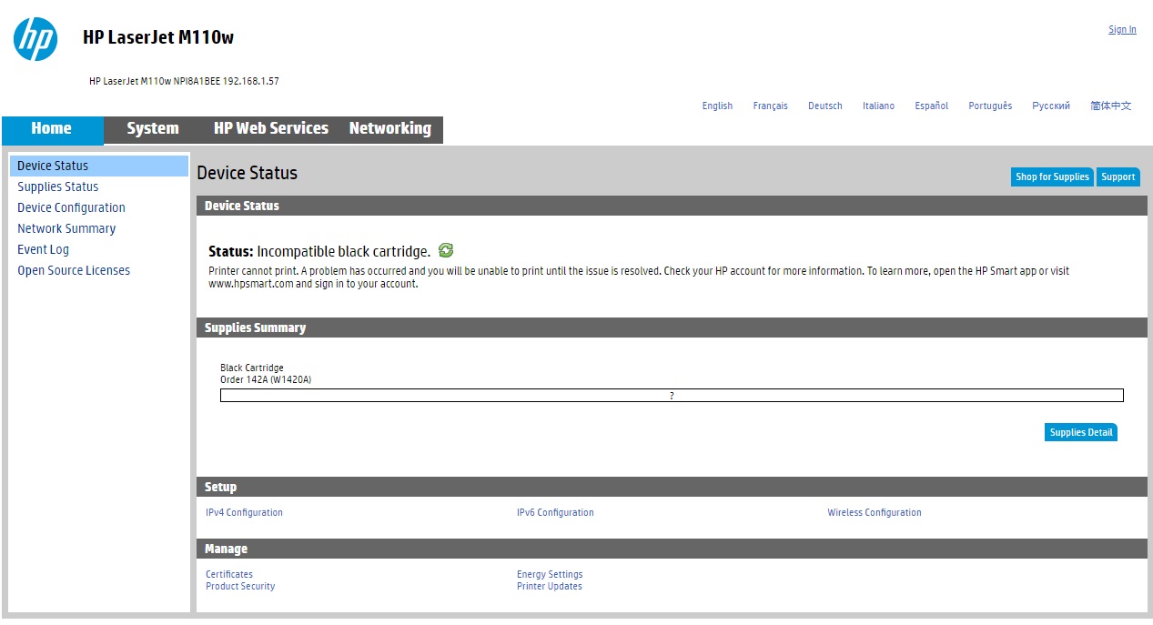 HP_LaserJet_M110we_Device_Status_Incompatible