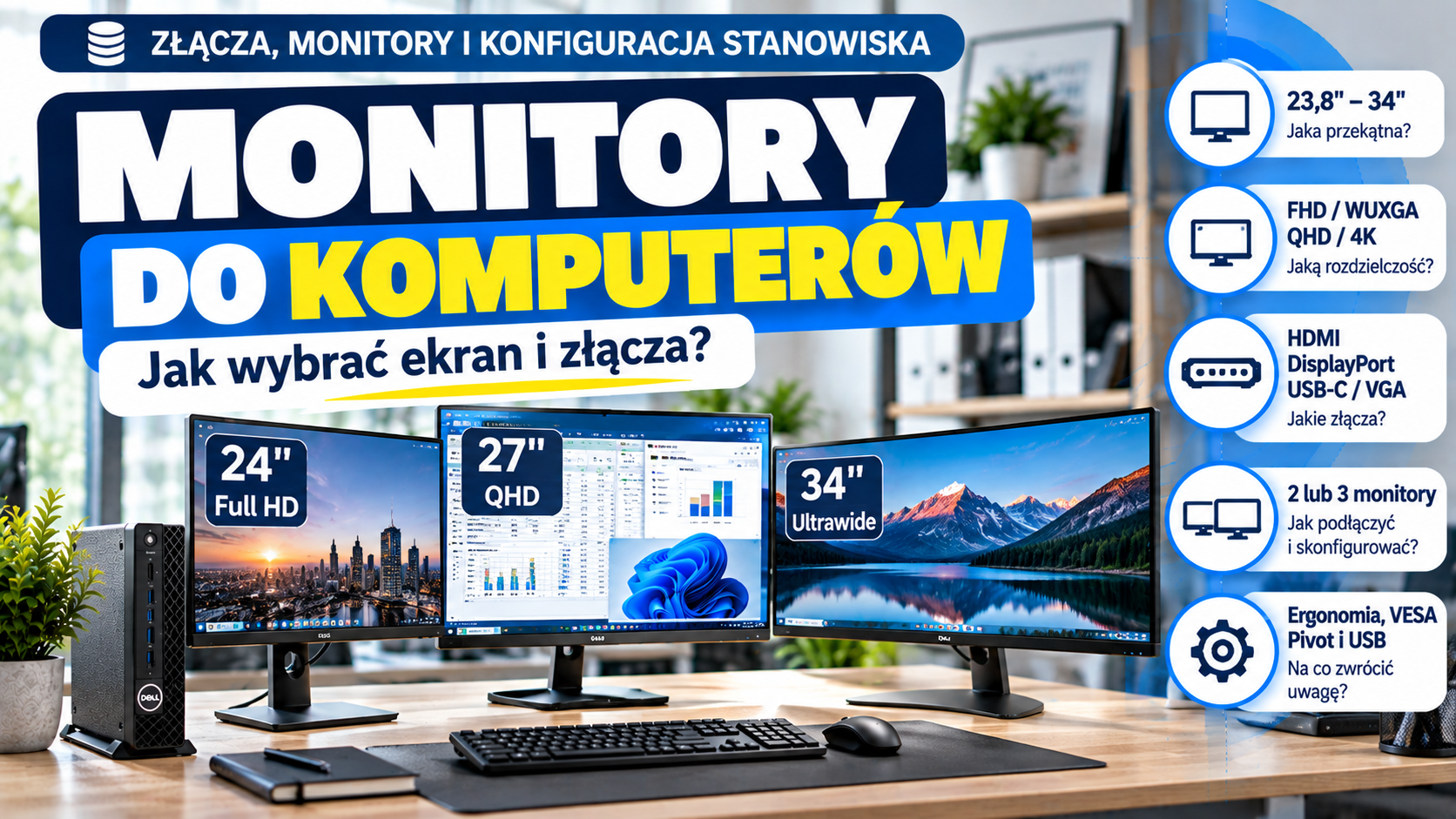 Złącza, monitory i konfiguracja stanowiska - Monitory do komputerów stacjonarnych: jak wybrać odpowiednią konfigurację?