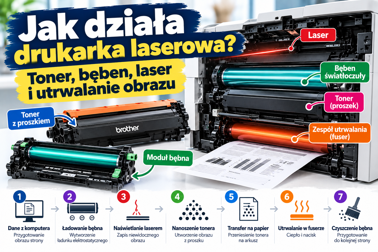 Jak działa drukarka laserowa? Toner, bęben, laser i utrwalanie obrazu