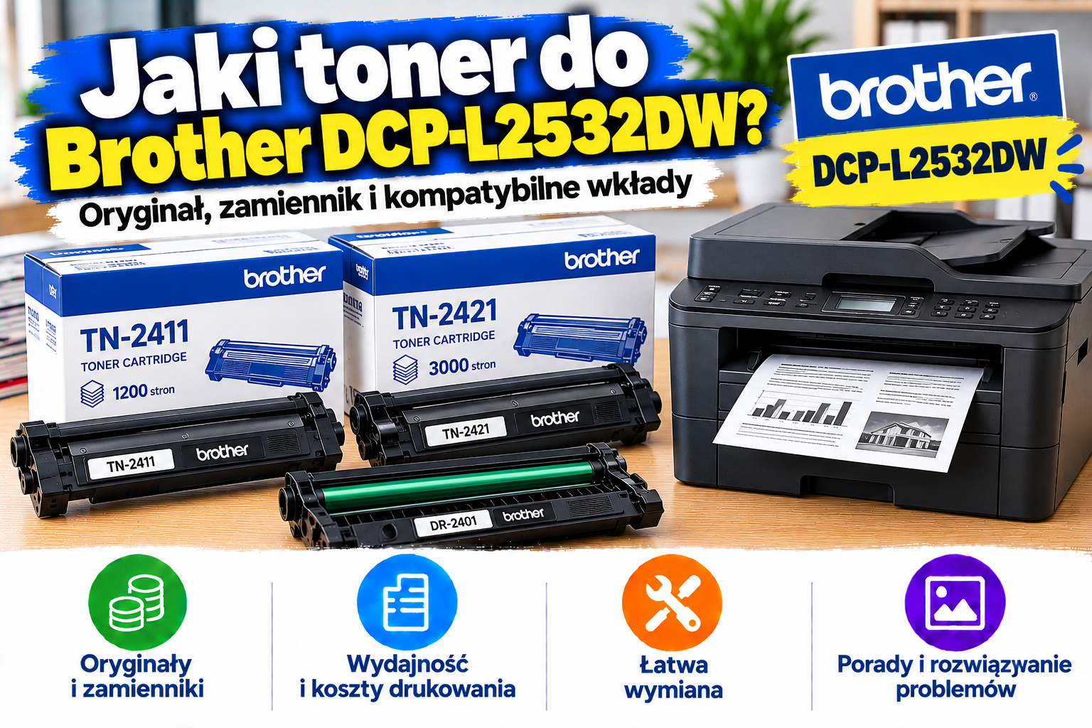 Jaki toner do Brother DCP-L2532DW? Oryginał, zamiennik i kompatybilne wkłady