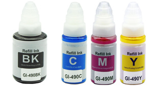 Zestaw tuszy GI-490 CMYK do drukarek Canon PIXMA G1400 / G2400 / G3400 – zamiennik DDPrint – wysoka wydajność
