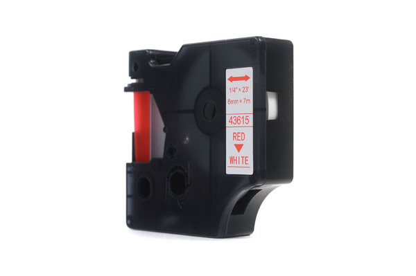 Taśma JetWorld Zamiennik Dymo D1 Czerwony na Białym 6mm x 7m LM100, LM100+, LM200, LM300, LM400, LM420P, LM350, LM350D, LM360D, LM450D, LM260P, LM120P, LM500TS, LM160, LM210D, LM280, LM150, LM220 (43615)