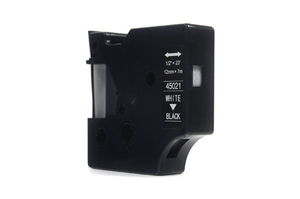 Taśma JetWorld Zamiennik Dymo D1 Biały na Czarnym 12mm x 7m LM100, LM100+, LM200, LM300, LM400, LM420P, LM350, LM350D, LM360D, LM450D, LM260P, LM120P, LM500TS, LM160, LM210D, LM280, LM150, LM220 (45021) (S0720610)