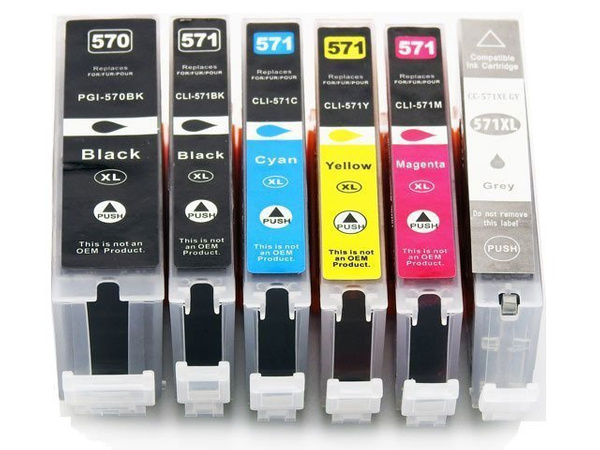 Zestaw tuszy PGI-570XL BK + CLI-571 CMYKGY do drukarek Canon PIXMA MG5750 / MG6850 / MG7750 – zamiennik DDPrint – komplet 6 tuszy