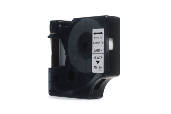 Taśma JetWorld Zamiennik Dymo D1 Czarny na Białym 12mm x 7m LM100, LM100+, LM200, LM300, LM400, LM420P, LM350, LM350D, LM360D, LM450D, LM260P, LM120P, LM500TS, LM160, LM210D, LM280, LM150, LM220 (45013) (S0720530)