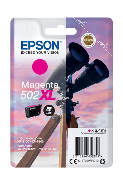 Epson 502XL (T02W3, C13T02W34010) 0,47k Magenta do Epson Expression Home XP-5100, XP-5105, XP-5115, XP-5150, XP-5155 WF-2860DWF, WF-2865DWF, WF-2880DWF, WF-2885DWF Tusz Oryginalny