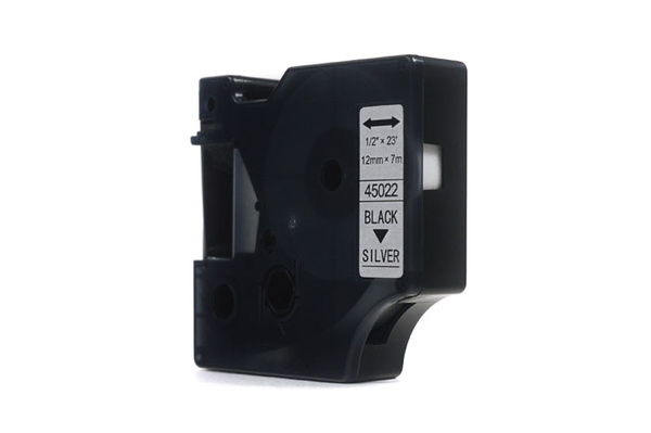 Taśma JetWorld Zamiennik Dymo D1 Czarny na Srebrnym 12mm x 7m LM100, LM100+, LM200, LM300, LM400, LM420P, LM350, LM350D, LM360D, LM450D, LM260P, LM120P, LM500TS, LM160, LM210D, LM280, LM150, LM220 (45022) (S0720620)