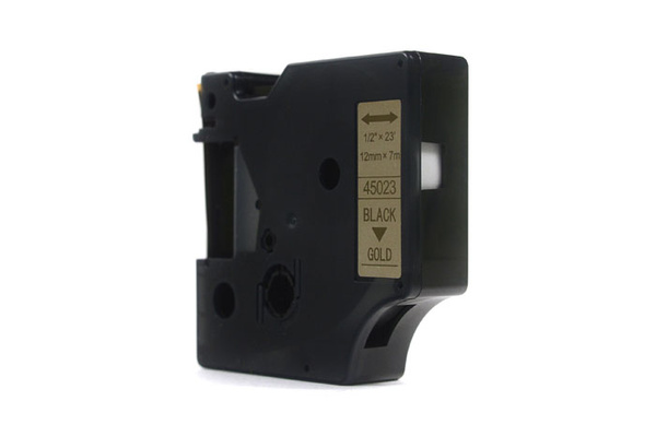 Taśma JetWorld Zamiennik Dymo D1 Czarny na Złotym 12mm x 7m LM100, LM100+, LM200, LM300, LM400, LM420P, LM350, LM350D, LM360D, LM450D, LM260P, LM120P, LM500TS, LM160, LM210D, LM280, LM150, LM220 (45023) (S0720630)