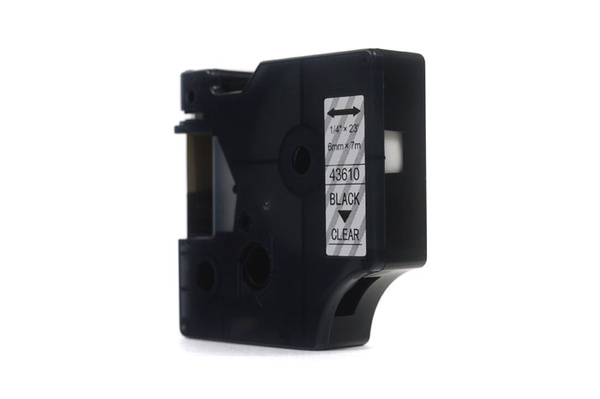 Taśma JetWorld Zamiennik Dymo D1 Czarny na Przezroczystym 6mm x 7m  LM100, LM100+, LM200, LM300, LM400, LM420P, LM350, LM350D, LM360D, LM450D, LM260P, LM120P, LM500TS, LM160, LM210D, LM280, LM150, LM220 (43610) (S0720770)
