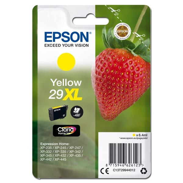 Oryginalny Tusz 29XL do Epson 6.4 ml Yellow do Epson XP-235/XP-245/XP-247/ XP-255/XP-257/XP-332/XP-335/ XP-342/XP-345/XP-352/XP-355/ XP-432/XP-435/XP-442/ XP-445/XP-452/XP-455