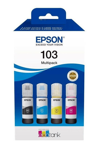 Epson 103 (T00S6, C13T00S64A) 4x65ml CMYK do Epson EcoTank L3160 L3150 L3110 L3210 L3251 L3256 Tusze Oryginalne