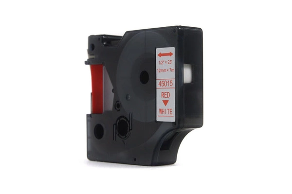 Taśma JetWorld Zamiennik Dymo D1 Czerwony na Białym 12mm x 7m LM100, LM100+, LM200, LM300, LM400, LM420P, LM350, LM350D, LM360D, LM450D, LM260P, LM120P, LM500TS, LM160, LM210D, LM280, LM150, LM220 (45015) (S0720550)