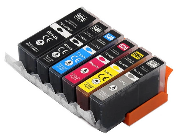 Zestaw tuszy CLI-526 CMYKGY + PGI-525BK do drukarek Canon PIXMA MG6120 / MG6250 / MG8250 – zamiennik DDPrint – komplet 6 kolorów